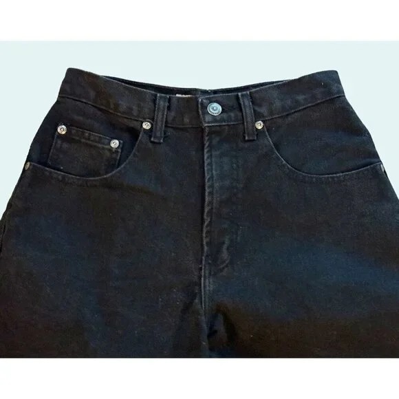 Vintage CROSSROADS Black Denim Mom Hi Waist Shorts 90s 00s Y2K Sz 25 - Picture 3 of 6